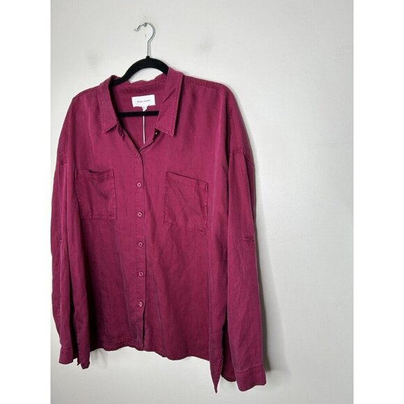 Dear John Long Sleeve Tencel Maroon Red Women’s Button Down Top Size Large NWT - Picture 2 of 9